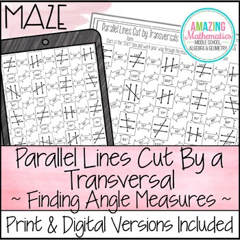Preview of Parallel Lines Cut by a Transversal Maze Worksheet - Finding Angle Measures
