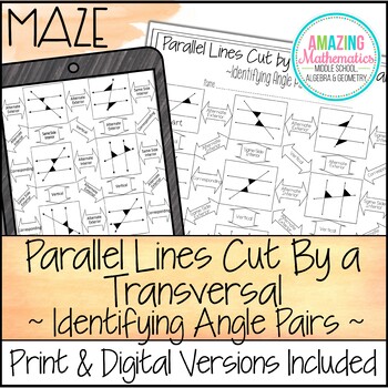 Parallel Lines Cut by a Transversal Worksheet - Identifying Angle Pairs