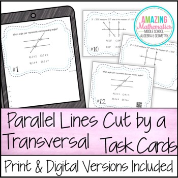 Preview of Parallel Lines Cut by a Transversal ~ Task Cards - PDF & Digital