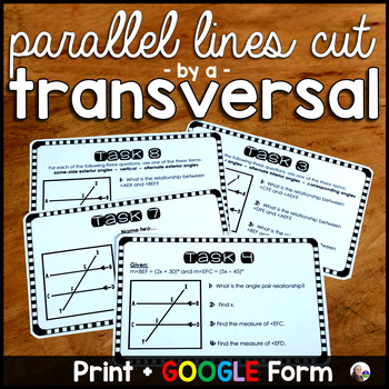 Preview of Parallel Lines Cut by a Transversal Task Cards Activity - print and digital