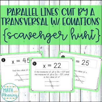 Preview of Parallel Lines Cut by a Transversal With Equations Scavenger Hunt Activity