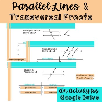 Preview of Parallel Lines & Transversal Mini Proofs Activity: Distance Learning