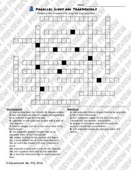 Parallel Lines Transversals Voary Crossword Puzzles Five Versions