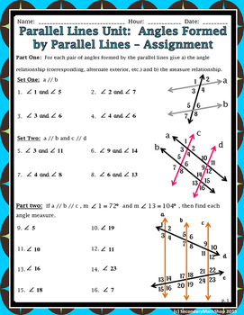 Parallel Lines - Unit 3: #2: Angles Formed Investigation, Summary Notes &  HMWK