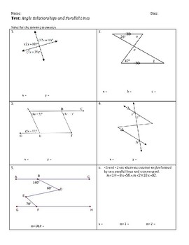 Preview of Parallel Lines and Angle Relationships Test