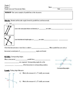 Preview of Parallel Lines and Transversals Guided Notes