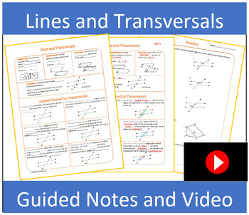 Preview of Parallel Lines and Transversals Guided Notes with Video