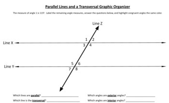 Preview of Parallel Lines and a Transversal Graphic Organizer