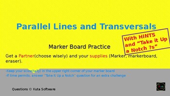 Preview of Parallel Lines w/Transversals  Practice/Activity (w/ SPED Hints GT?s) No Prep