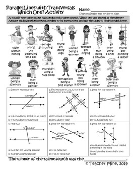 Parallel Lines with Transversals - Which One? Activity by Teacher Mine