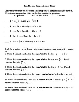 Preview of Parallel & Perpendicular Lines' Equations Practice