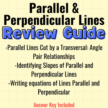 Preview of Parallel/Perpendicular Lines Review Study Guide/Exam Review/Worksheet