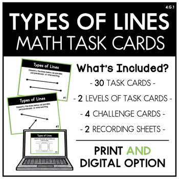 Preview of 4.G.1: Types of Lines: Parallel, Perpendicular, and Intersecting Task Cards
