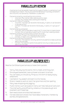 Parallel Sentence Structure Worksheets, Powerpoint & Key | Printable