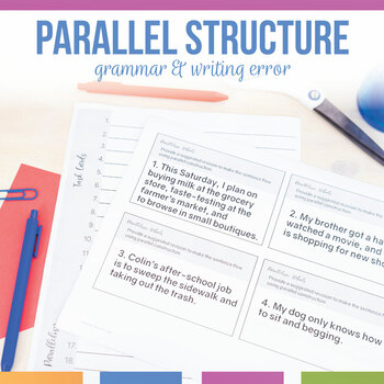 Preview of Parallel Structure & Parallelism in Writing Presentation, Task Cards, Test