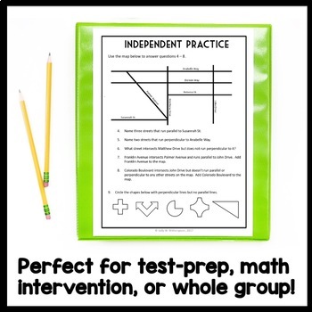 Parallel & Perpendicular Lines, 4th Grade Geometry Lesson Packet & Quiz