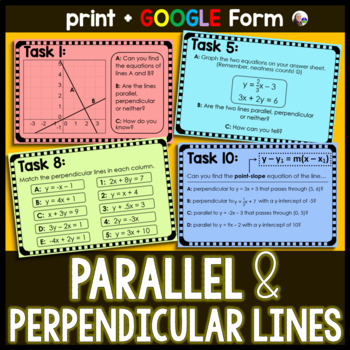 Preview of Parallel and Perpendicular Lines Task Cards Activity - print and digital