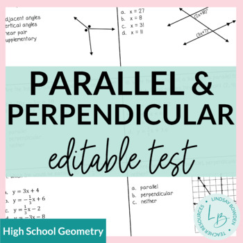 Preview of Parallel and Perpendicular Lines Test with Study Guide