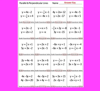 Parallel Perpendicular Or Neither Color Worksheet Answer Key