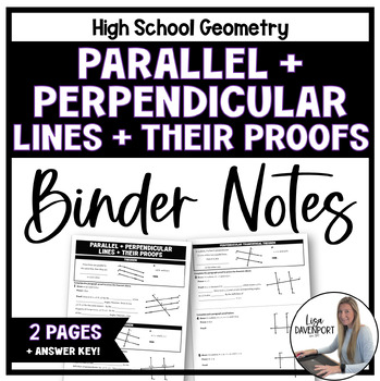 Preview of Parallel and Perpendicular Lines and their Proofs - Binder Notes for Geometry