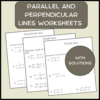 Preview of Parallel and perpendicular lines worksheets (with solutions)