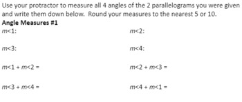 Preview of Parallelogram Angle Relationships Discovery