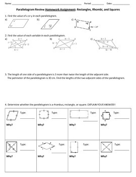 Parallelogram Review Worksheet by Ms B's Math Warehouse | TpT