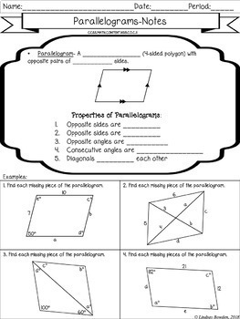 Parallelograms Guided Notes and Worksheets by Lindsay Bowden