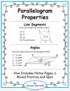 Parallelograms (Properties, Diagonals, Segment and Angle Measures)