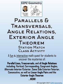 Preview of Parallels & Transversals, Angle Relations, Exterior Angle Theorem Station Match