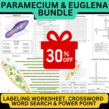 Preview of Paramecium and Euglena Protist Cell Structure Bundle Power Point and Worksheets