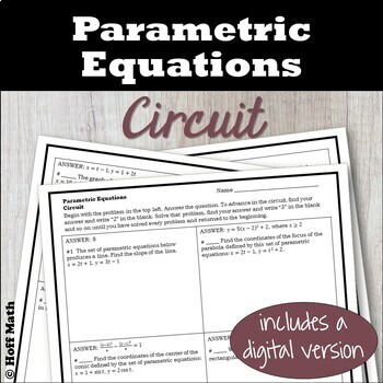 Preview of Parametric Equations CIRCUIT with worked solutions | PRINT and DIGITAL