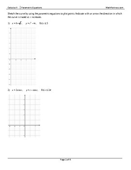 Preview of Parametric Equations Worksheet