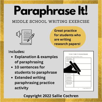 Preview of Paraphrase It! (Middle School Writing Exercise)
