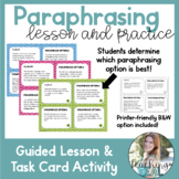 Paraphrasing Lesson and Task Card Activity