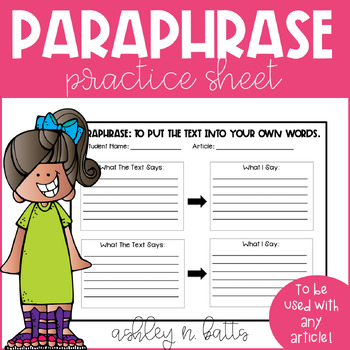 Paraphrase Practice Sheet by Adventures with Miss A | TpT