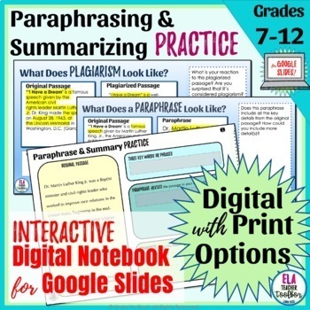 Preview of Paraphrase and Summarize Practice Activities | Avoiding Plagiarism | Digital