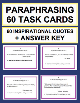 Preview of Paraphrasing Practice Task Cards