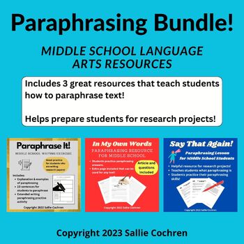 Preview of Paraphrasing Bundle! (Middle School Resources)