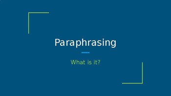 Preview of Paraphrasing Lesson