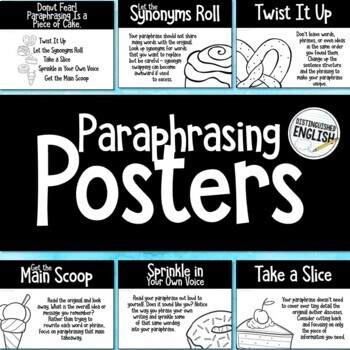 Preview of Paraphrasing Posters for Middle School ELA Bulletin Board | Avoiding Plagiarism