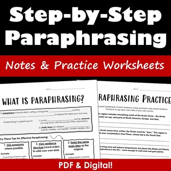 Preview of Paraphrasing Practice Worksheets - PDF & Digital