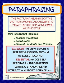 Preview of PARAPHRASING Lesson and Practice