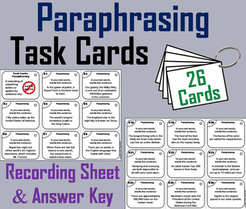 Preview of Paraphrasing Task Cards Activity