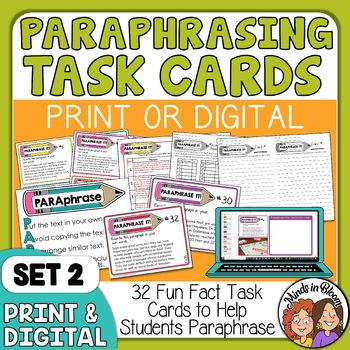 Preview of Paraphrasing Practice Activity - Paraphrase Task Cards - Anchor Chart - Digital