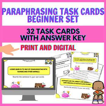 Preview of Paraphrasing Task Cards Beginner Set