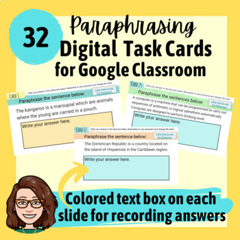 Paraphrasing Task Cards for Google Classroom by Liz Diaz | TPT