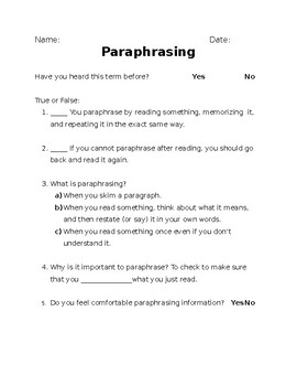 paraphrasing worksheet grade 10