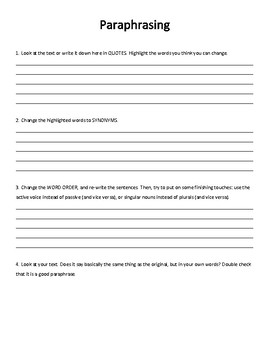 Preview of Paraphrasing Worksheets
