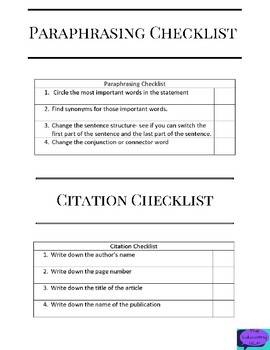 Preview of Paraphrasing and Citation Checklist